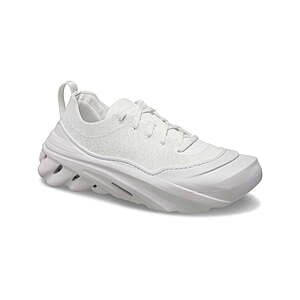 Crocs Echo Surge Clogs in Moonlight white with breathable knit upper, traditional lacing, and exaggerated midsole design.