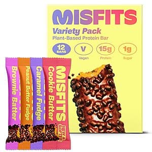 12-Pack Misfits Vegan Protein Bars (Best Sellers Variety Pack) $21 w/ Subscribe & Save & More