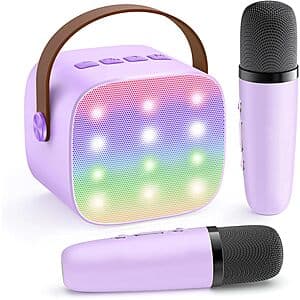 YLL Kids' Portable Mini Speaker Karaoke Machine w/ 2 Wireless Microphones $11.95