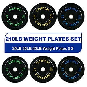 210-lb BalanceFrom Olympic Bumper Plate Weight Plate Set w/ Steel Hub (Black) $130 & More + Free S&H