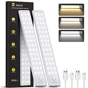 2-Pk 10.5" OTWKAY Rechargeable Under Cabinet Motion Lights $8