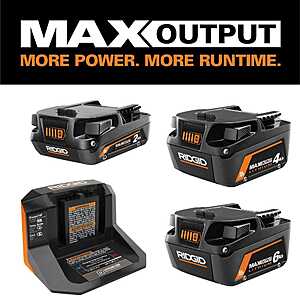 3-Count Ridgid 18V MAX Output Batteries (6Ah, 4Ah & 2Ah) w/ Charger $119 + Free Shipping