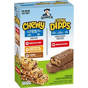 58-Count Quaker Granola Bars (Chewy & Chewy Dipps Variety Pack) $12.10 w/ Subscribe & Save