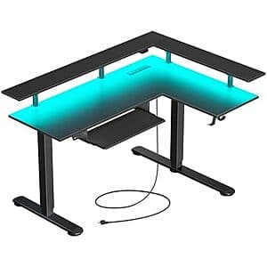 Rolanstar L Shaped Electric Standing Desk w/ LED Light & Monitor Stand $162 + Free Shipping