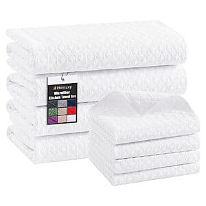8-Pc Homaxy Microfiber Waffle Weave Kitchen Towels and Dishcloths Set (White) $8.50