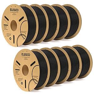 10-Pack 1-Kg ELEGOO PLA Plus 1.75mm 3D Printer Filament (Black) $100 & More + Free S/H