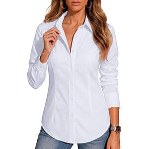 BBIBBI Women’s Wrinkle-Resistant Stretch Cotton-Blend Button-Down Shirt (various) from $9