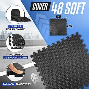 12-Pack 24"x24" Yes4All EVA Interlocking 3/4" Exercise Mat Foam Tiles (Black) $22.50