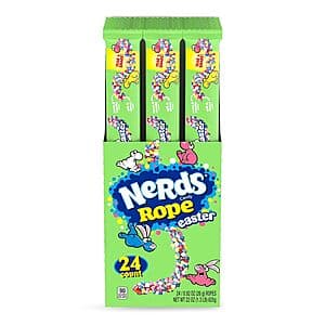 24-pack of colorful Nerds Hoppin' Rope Easter candies, 0.92 ounces each, with chewy centers coated in tiny tangy Nerds.