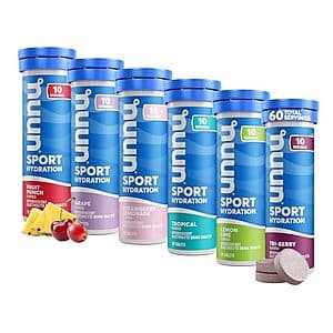 6-Pack 10-Count Nuun Sport Effervescent Electrolyte Tablets (Variety Pack) $13.05 w/ Subscribe & Save