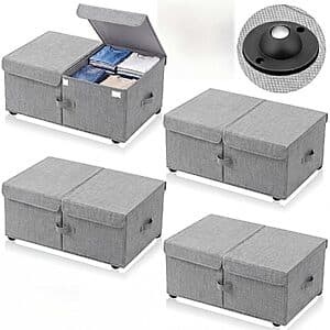 4-Pk 65L Geelin Foldable Under Bed Storage Bins w/ Wheels & Lids (White or Gray) $16