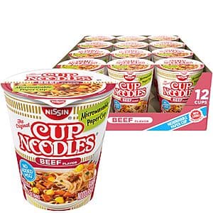 12-Pack 2.25-Oz Nissin Cup Noodles Ramen Noodle Soup (Beef) $4.20 w/ Subscribe & Save