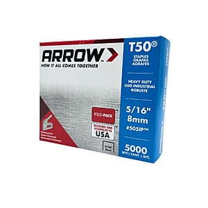 5000-Pk Arrow T50 Galvanized Steel Divergent Point Staples (5/16" Leg/3/8" Crown) $3.55