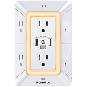 6-Outlet POWRUI 1680J Wall Extender w/ Night Light & 3x USB Ports $9.95