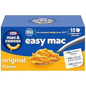 Select Accounts: 18-Pack 2.15-Oz Kraft Mac & Cheese Easy Mac Microwavable Dinner $5.20 w/ Subscribe & Save
