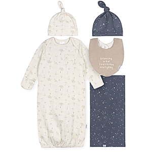 Gerber Baby 5-Piece Gift Set for newborns 0-6 months, available in Cabin Trail/Goose or Retro Floral designs.