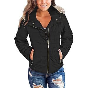Vetinee Women's Hooded Faux Fur Quilted Puffer Jacket (Black) $18.50 & More + Free S&H