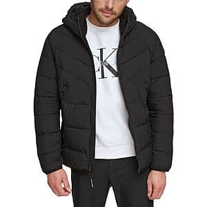 Calvin Klein Men's Chevron Stretch Jacket w/ Sherpa Lined Hood $49 + Free S&H