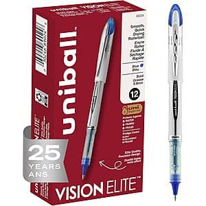 12-Pack uniball Vision Elite Bold Point Rollerball Pens (0.8mm/Blue) $7.85