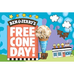 Ben & Jerry's Scoop Shops: Ice Cream Scoop Cone Between 12PM-8PM Local Time Free (Valid 4/8 Only)