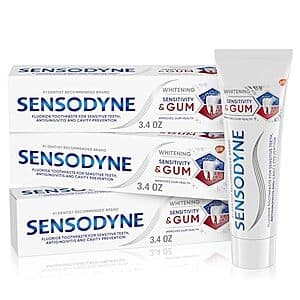 3-pk 3.4-oz Sensodyne Sensitivity & Gum Whitening Toothpaste (Unflavored) $10.35 w/ Subscribe & Save