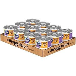 24-pack of A Strong Heart wet dog food cans, 5.5-oz each, stacked or arranged to show the product packaging and quantity.