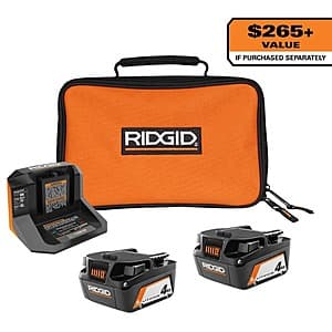 Ridgid Battery Starter Kit: 2x 4.0Ah Lithium Ion Battery + 18V Charger w/ Bag $69 + Free Shipping