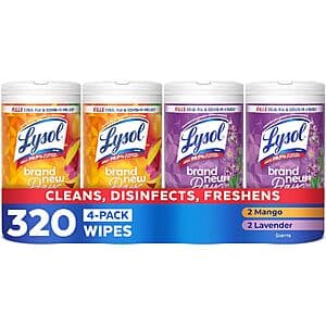 Prime Members: 4-Pk 80-Ct Lysol All-Purpose Disinfecting Wipes (Lavender & Mango) $9.50 w/ S&S + Free S&H