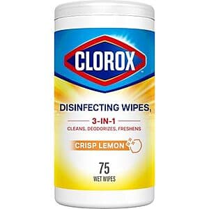75-ct Clorox Disinfecting Wipes (Crisp Lemon) $3.80 w/ S&S