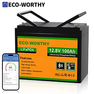 ECO-WORTHY 12V 100Ah LiFePO4 Bluetooth Lithium Phosphate Battery $112 + Free S&H