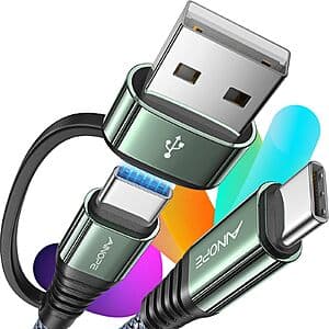 AINOPE USB-C to USB A/C Cables: 10' 240W Right Angle $6.60, 10' 60W $6, 1' 60W $4 & More