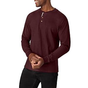 Hanes Men's Beefy-T Heavyweight Henley Cotton Long Sleeve Shirt (Mulled Berry) $2.35
