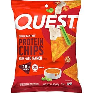 Box of Quest Nutrition Tortilla Style Protein Chips in Salsa Verde flavor, 12-pack with 1.1 oz individual bags.