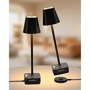 2-Pack 6000mAh GOODEA Rechargeable Cordless Table Lamps w/ Charging Base (Black) $15