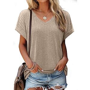 JUSTFASHIONNOW V-Neck Dolman Short Sleeve Shirt (Various Colors) from $4.25