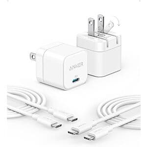 Prime Members: 2-Pk Anker 20W USB-C Foldable Wall Charger + 2-Pk USB-C Cables $12 + Free Shipping