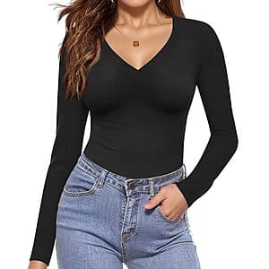 Ekouaer Women's Long Sleeve V-Neck Slim Fit Thermal Undershirt (Various) $5
