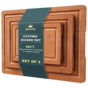 3-Piece Snuvid Bamboo Kitchen Cutting Board Set w/ Juice Grooves & Side Handles $12