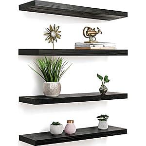 4-Pack YFYEO Black Wood Floating Shelves $10