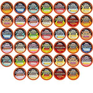 Java Factory Flavored Coffee Pods Variety Pack in a 40-count box with assorted flavored pod designs visible on the packaging.