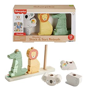 10-Piece Fisher-Price Wooden Stack & Sort Animals Toy + $4 Walmart Cash $8.50