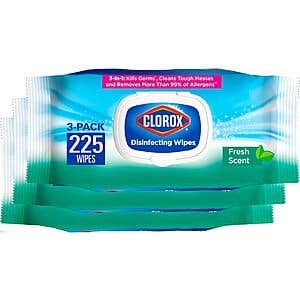 3-Pack 75-Count Clorox Disinfecting Cleaning Wipes (Fresh Scent) $9.50 w/ Subscribe & Save