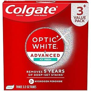 3-pk 3.2-oz Colgate Optic White Advanced Hydrogen Peroxide Toothpaste $6.35 w/ S&S