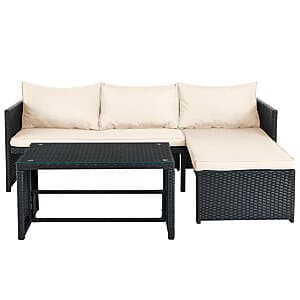 3-Piece Ebem Designs Wicker Rattan Patio Conversation Sofa Set (Beige) $210 + Free S&H