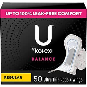 50-ct U by Kotex Balance Ultra Thin Pads w/ Wings (Regular Absorbency) $5 w/ Subscribe & Save