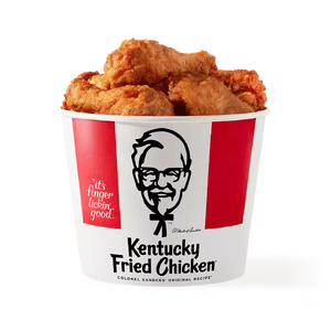 KFC bucket of fried chicken.