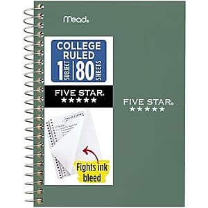 Five Star Spiral College Ruled Personal Size Notebook (7" x 4-3/8", 80 Sheets) $2