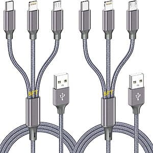 2-Pk 6' HaoKanDe MFi 3-in-1 Multi Charging Cable (Lightning, USB-C & Micro USB) $4.50