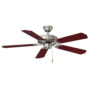 RP Lighting Royal Star 52-inch ceiling fan with brushed nickel finish and rosewood-colored blades.
