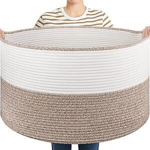 22.8" x 13" Oiasket Large Round Cotton Rope Blanket Basket w/ Handles (Various) $15